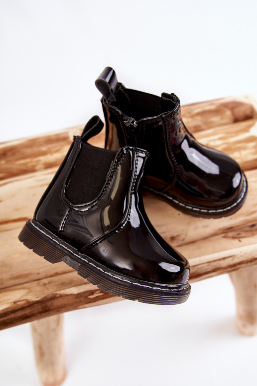 Bottes chauffantes enfant effet vernis, coloris noir Porky
