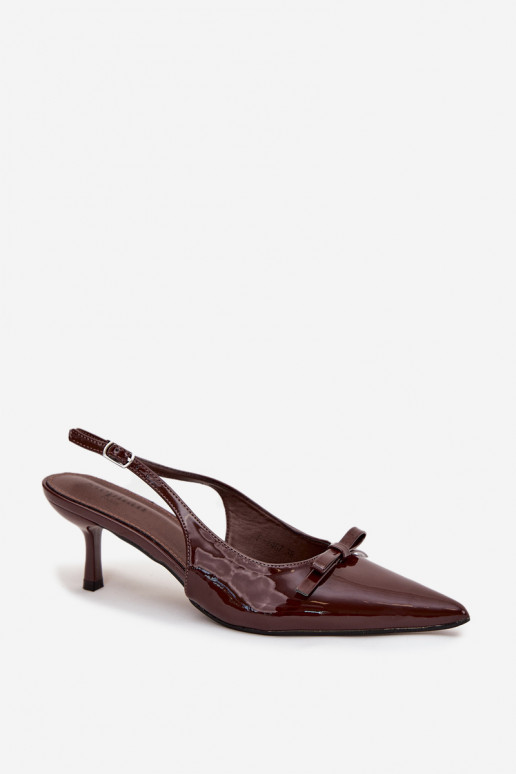 Chaussures vernies avec talons fins et nœuds couleur chocolat Olvena