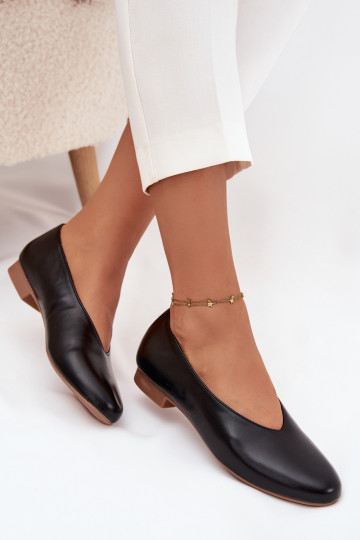 Ballerines pour femmes en simili cuir avec larges talons noires Olyssia