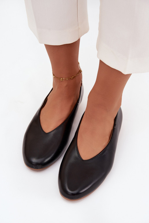Ballerines pour femmes en simili cuir avec larges talons noires Olyssia