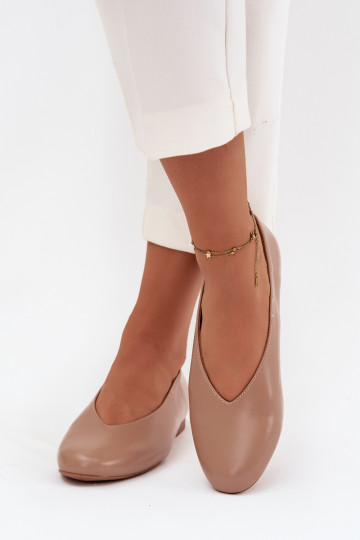 Ballerines pour femmes en simili cuir avec larges talons couleur sable Olyssia