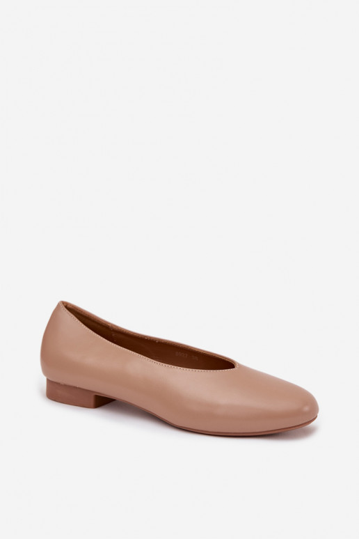 Ballerines pour femmes en simili cuir avec larges talons couleur sable Olyssia