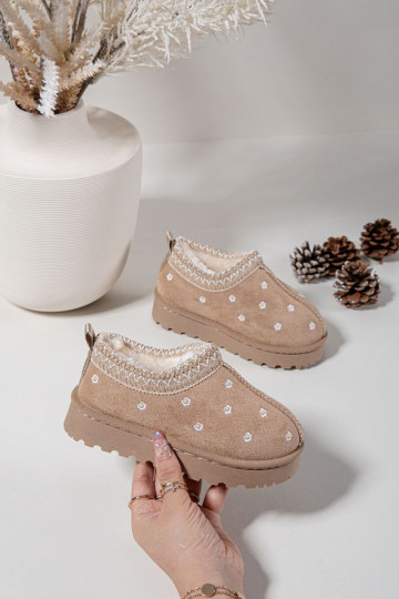Bottes de neige Puérilavec des motifs florauxuszkami réchauffer avec de la fourrure à l intérieur beige Palina