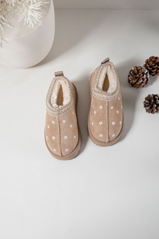 Bottes de neige Puérilavec des motifs florauxuszkami réchauffer avec de la fourrure à l intérieur beige Palina