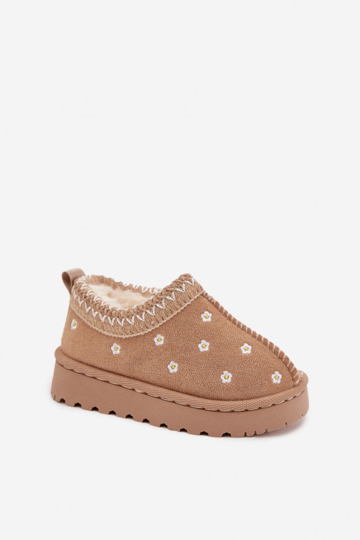 Bottes de neige Puérilavec des motifs florauxuszkami réchauffer avec de la fourrure à l intérieur beige Palina