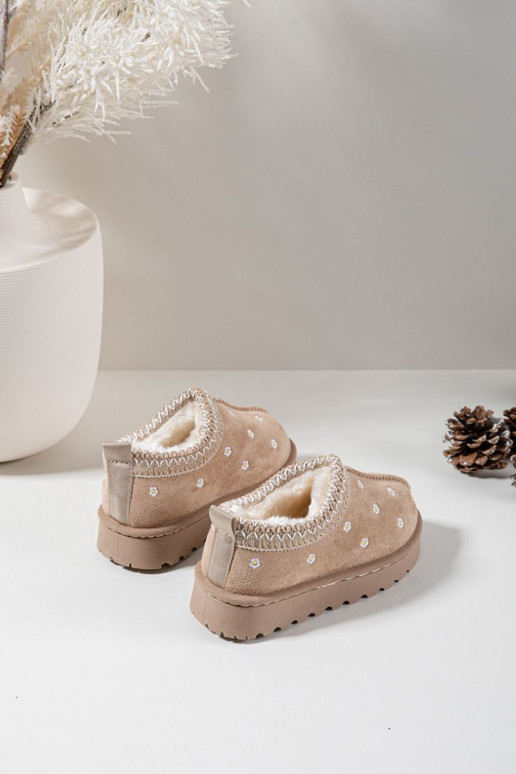 Bottes de neige Puérilavec des motifs florauxuszkami réchauffer avec de la fourrure à l intérieur beige Palina