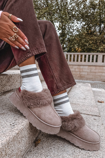 Bottes de neige à plateforme et fourrure avec broderie couleur sable Querina