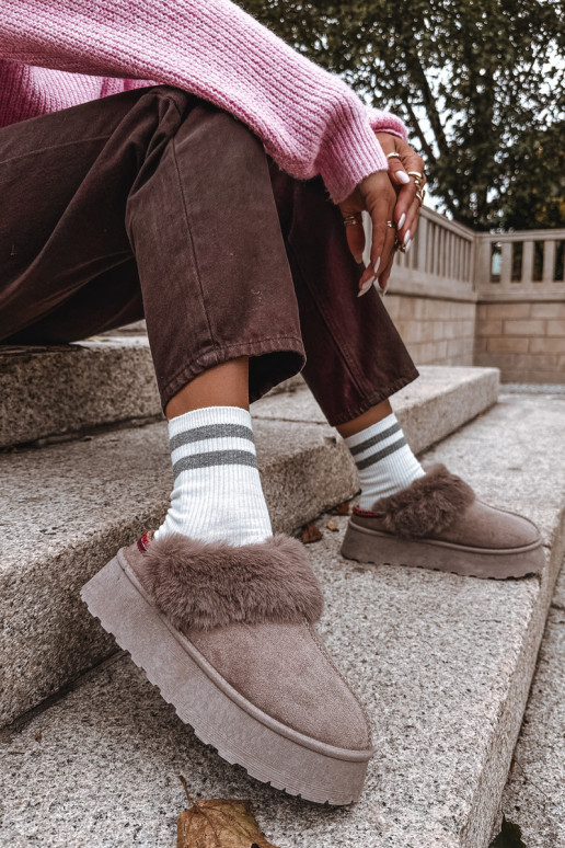 Bottes de neige à plateforme et fourrure avec broderie couleur sable Querina