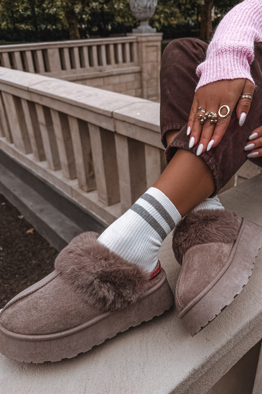 Bottes de neige à plateforme et fourrure avec broderie couleur sable Querina
