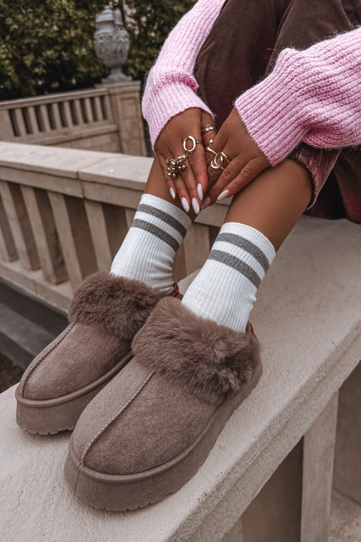 Bottes de neige à plateforme et fourrure avec broderie couleur sable Querina