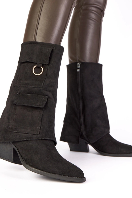 Bottines noires sur talon avec poches...