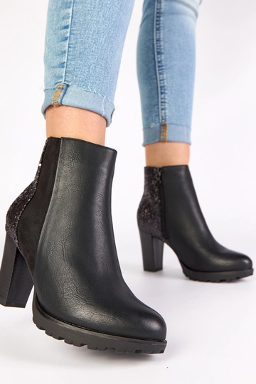 Bottines noires sur talon avec arrière brillant Ambre 2