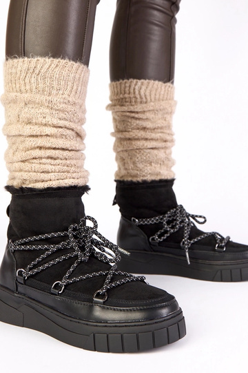 Bottes de neige à lacets noires et chaudes avec fourrure Esmee