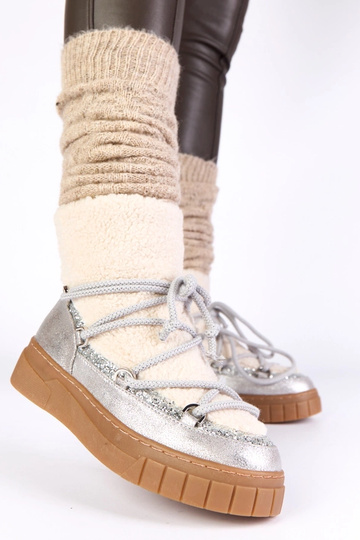 Bottes de neige chaudes argentées avec fourrure et paillettes Esmee