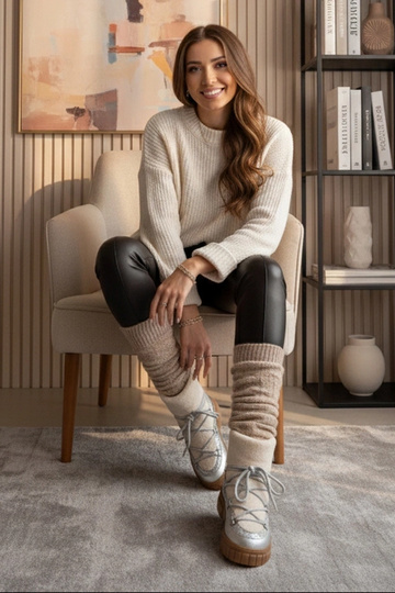 Bottes de neige chaudes argentées avec fourrure et paillettes Esmee 2