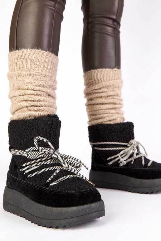 Bottes de neige à lacets noires et...