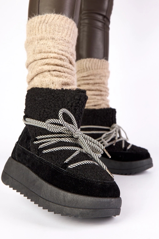 Bottes de neige à lacets noires et...