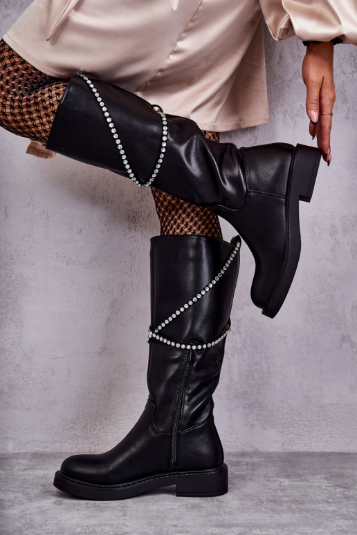 Féminin bottes avec de beaux détails couleur noire Finlay