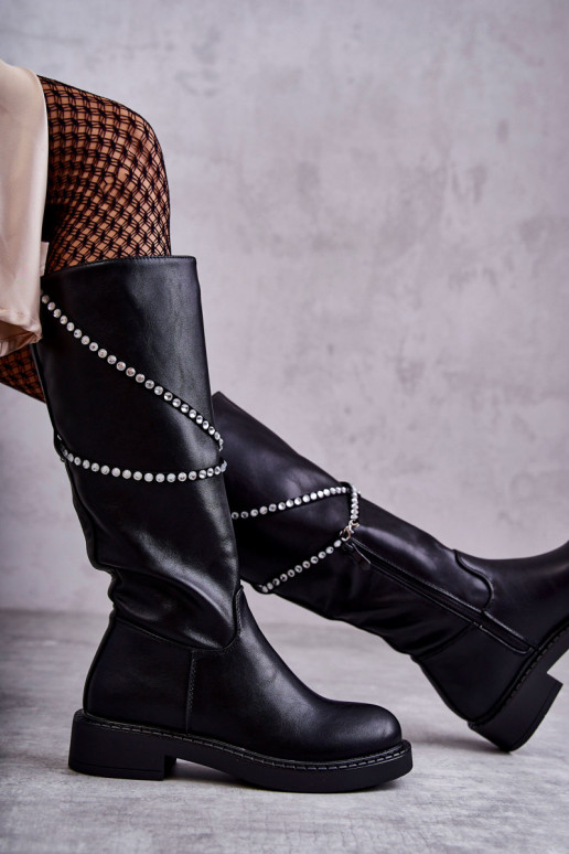 Féminin bottes avec de beaux détails couleur noire Finlay