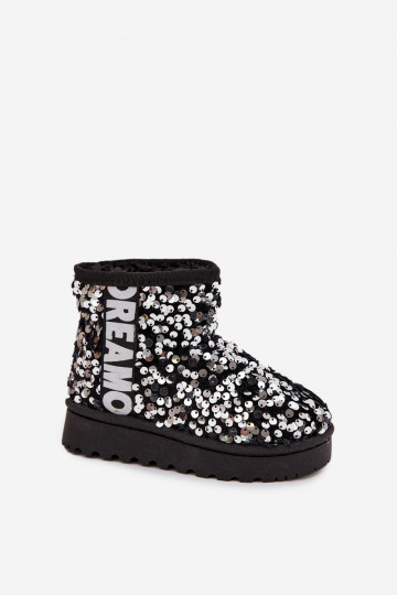 Bottes d'hiver pour enfants avec doublure en paillettes noires et argentées Rebbica