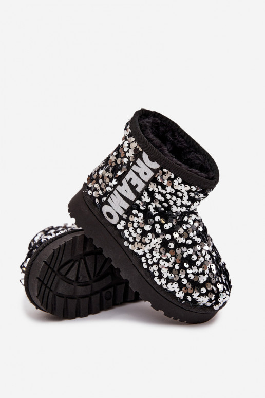 Bottes d'hiver pour enfants avec doublure en paillettes noires et argentées Rebbica