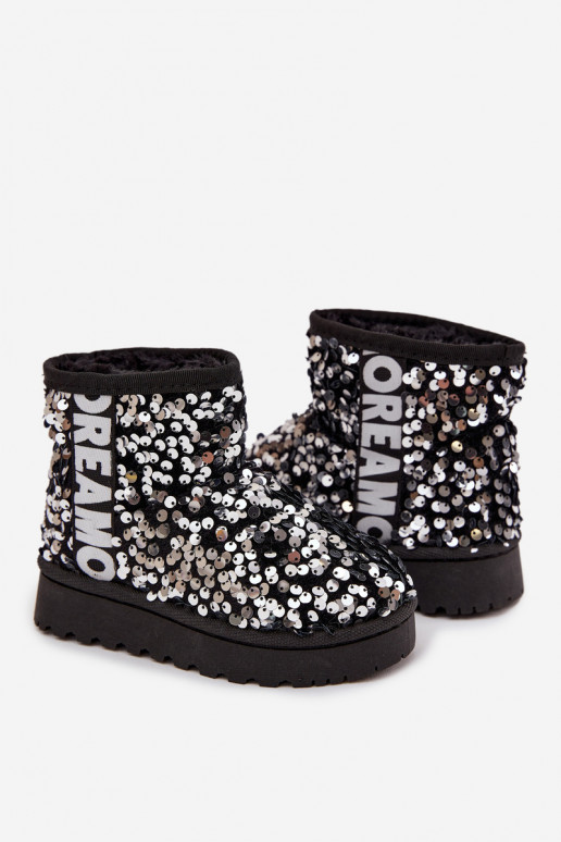 Bottes d'hiver pour enfants avec doublure en paillettes noires et argentées Rebbica