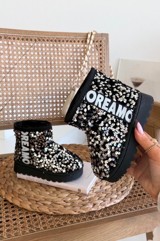Bottes d'hiver pour enfants avec doublure en paillettes noires et argentées Rebbica