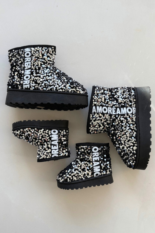 Bottes d'hiver pour enfants avec doublure en paillettes noires et argentées Rebbica