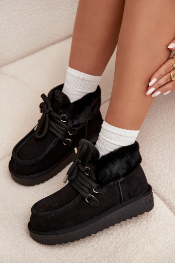 Bottes de neige noires pour femmes en daim naturel D.Franklin DFSH375006