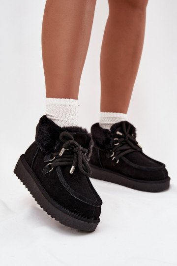Bottes de neige noires pour femmes en daim naturel D.Franklin DFSH375006 2