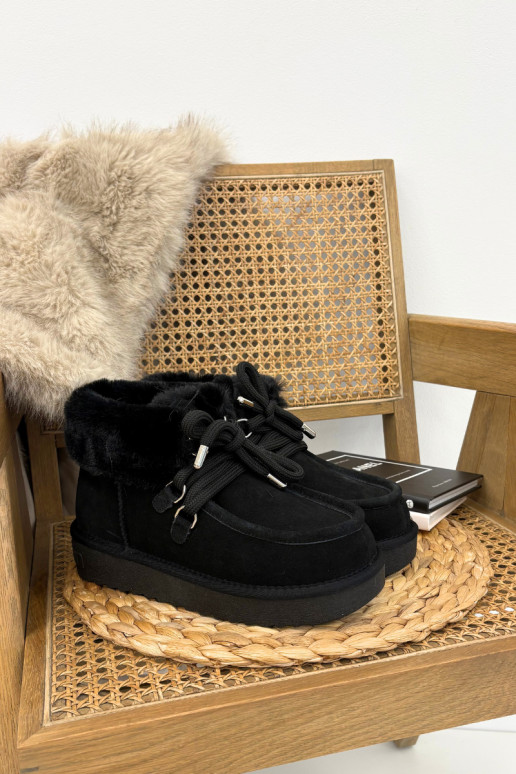 Bottes de neige noires pour femmes en daim naturel D.Franklin DFSH375006