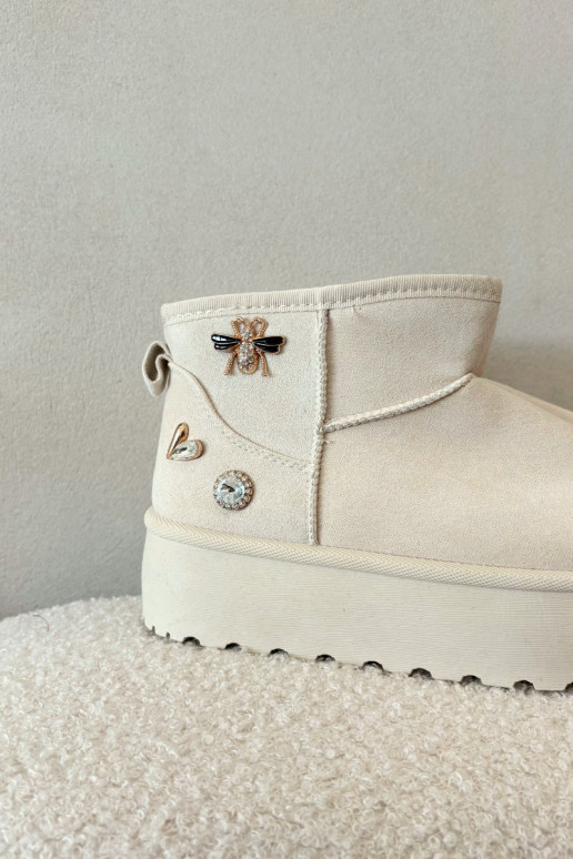 Bottes de neige pour femmes avec plateforme et crochets couleur ivoire Tai turielle