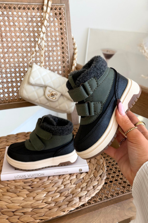 Bottes de neige pour enfants vertes et noires avec fermetures auto-agrippantes Darlene