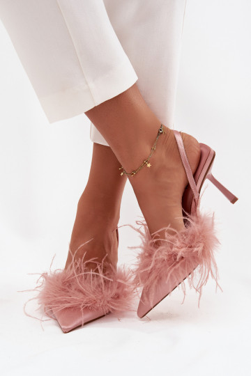 Talons aiguilles avec plumes et talon ouvert couleur rose Belice 2