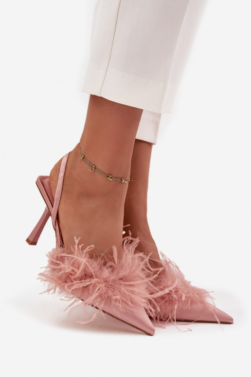 Talons aiguilles avec plumes et talon ouvert couleur rose Belice