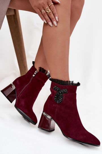 Bottines pour femmes en faux daim avec ornements D&A MR52-127 couleur bordeaux