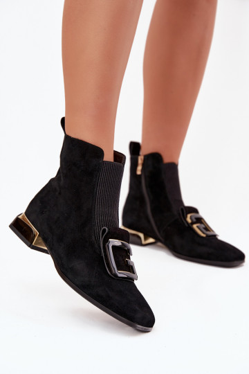 Bottes en simili daim pour femmes à petit talon avec ornements D&A MR52-217 noires 2