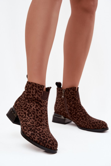 Bottines en simili daim avec motifs léopard Klocke D&A JC52-852 brunes