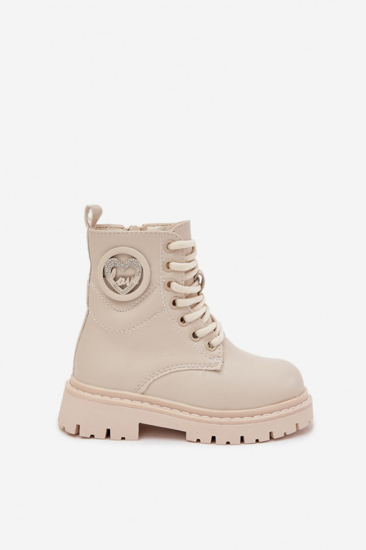 Bottes enfants isolées avec fourrure intérieure et ornements LOVE, couleur sable, Rosaira