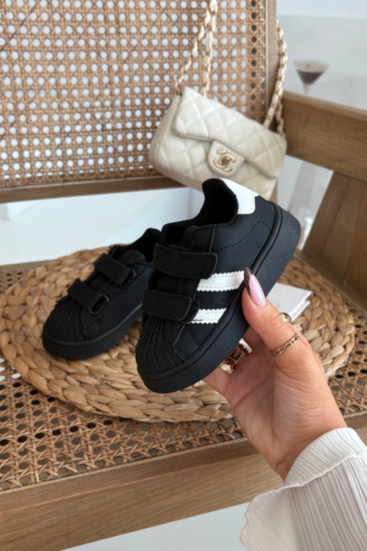 Baskets enfants modèle Sneakers en simili cuir, couleur noire, Renel
