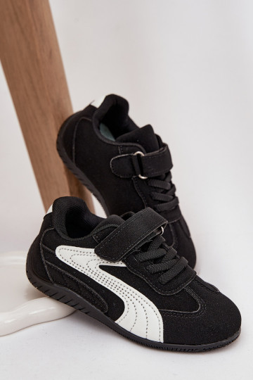 Baskets pour enfants avec fermeture auto-agrippante noires et blanches Perrin