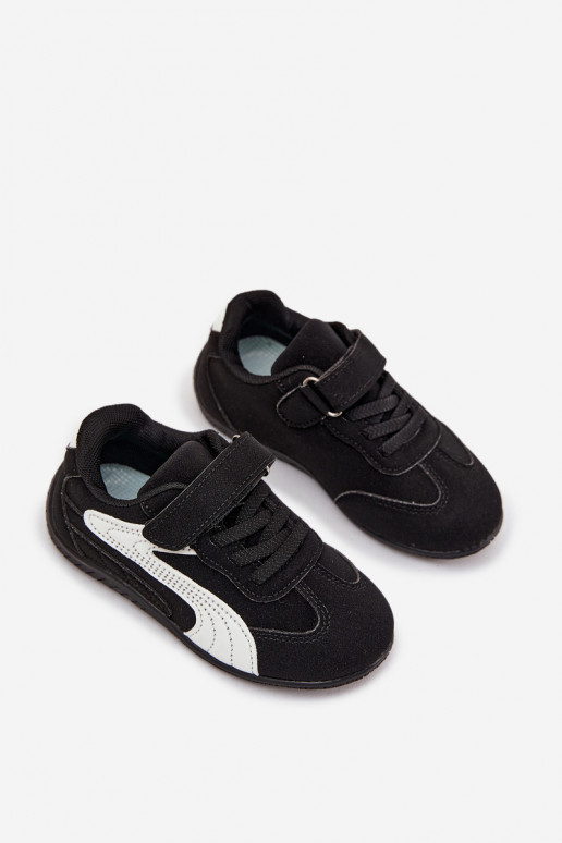 Baskets pour enfants avec fermeture auto-agrippante noires et blanches Perrin