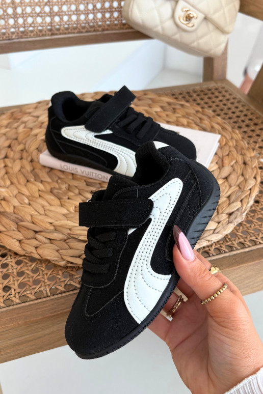 Baskets pour enfants avec fermeture auto-agrippante noires et blanches Perrin