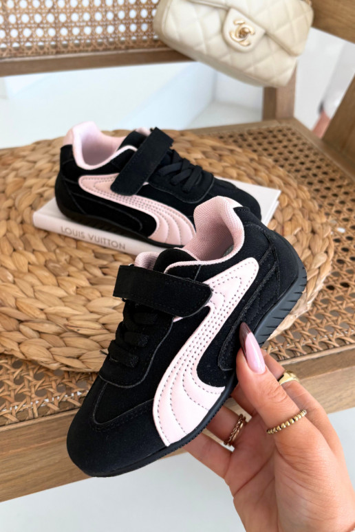 Baskets pour enfants avec fermeture auto-agrippante noires et roses Perrin