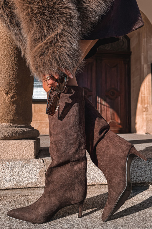 bottes pour femmesen daim écologiqueu Un modèle convaincant avec des talons fins CzekoladoÀe Phelin