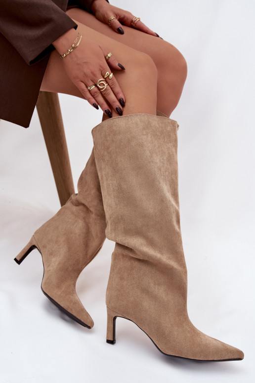 bottes pour femmesen daim écologiqueu Un modèle convaincant avec des talons fins beige Phelin