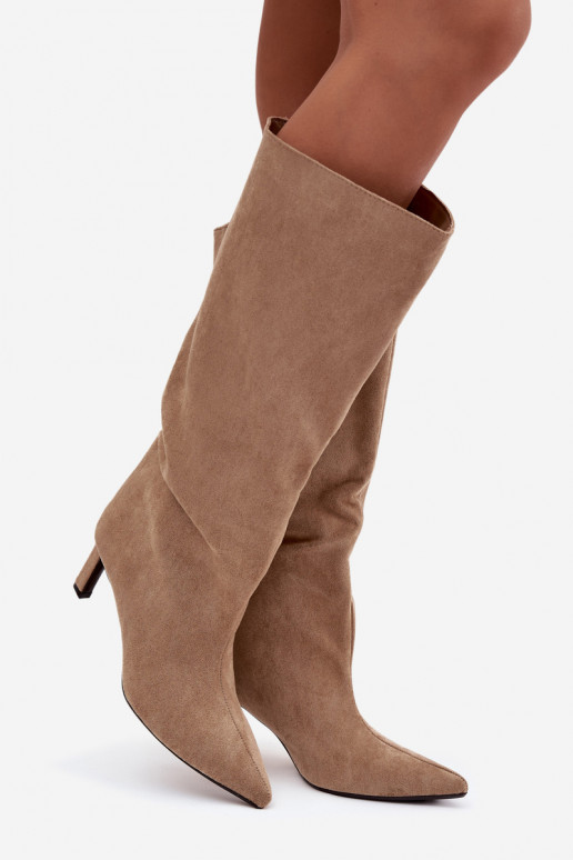bottes pour femmesen daim écologiqueu Un modèle convaincant avec des talons fins beige Phelin
