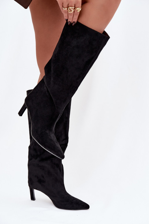 bottes pour femmesen daim écologiqueu Un modèle convaincant avec des talons fins couleur noire Phelin