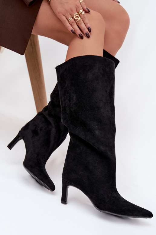 bottes pour femmesen daim écologiqueu Un modèle convaincant avec des talons fins couleur noire Phelin