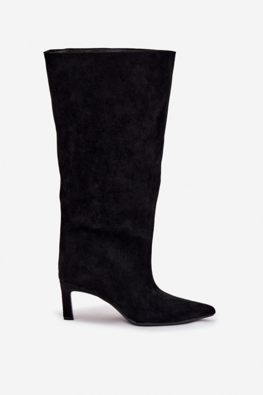 bottes pour femmesen daim écologiqueu Un modèle convaincant avec des talons fins couleur noire Phelin